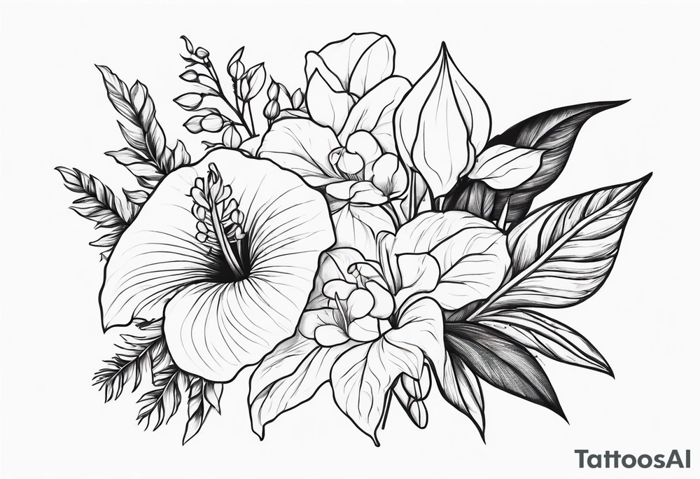 Bouquet of Flowers with anthurium and carnation tattoo idea