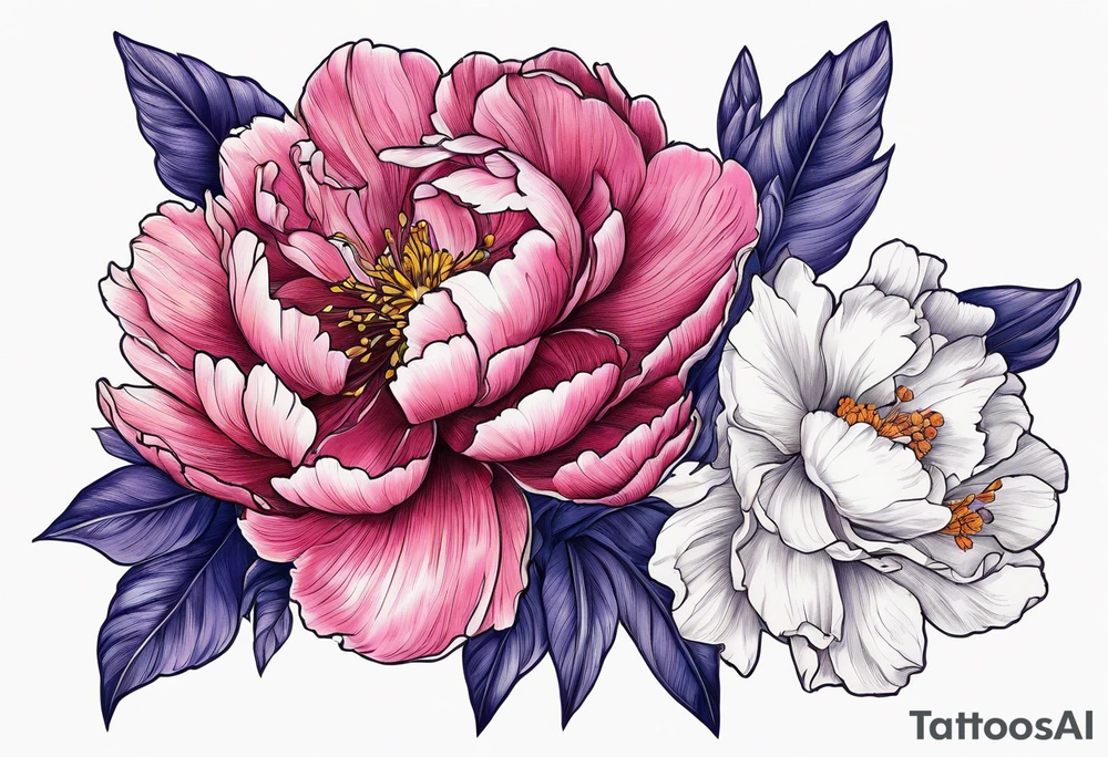 pink peony. purple gladiolus. red hawthorn. orange marigold. navy blue sweet pea. white paper white narcissus. tattoo idea