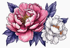 pink peony. purple gladiolus. red hawthorn. orange marigold. navy blue sweet pea. white paper white narcissus. tattoo idea