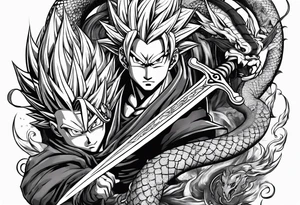 Future trunks sword with shenron spiraling around it tattoo idea