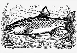 A shaded trout with text that says, 'Like the trout...' tattoo idea
