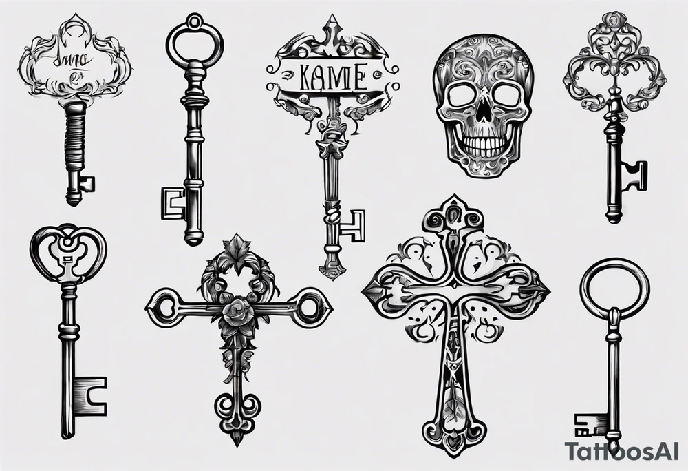 Skeleton key with name tattoo idea
