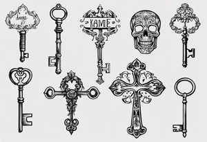 Skeleton key with name tattoo idea