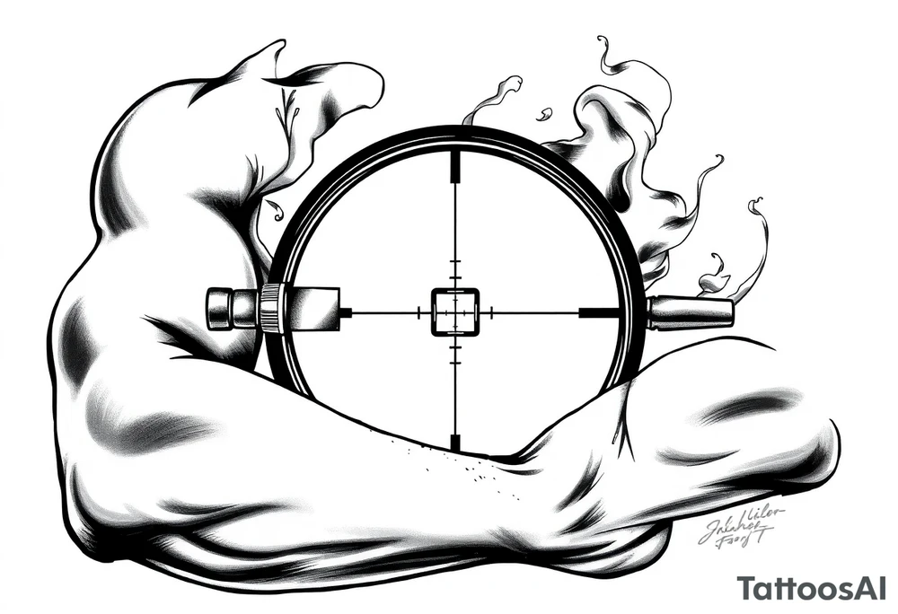 2d sniper scope crosshairs with smoke in background tattoo idea