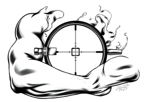 2d sniper scope crosshairs with smoke in background tattoo idea