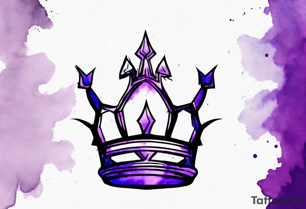 A tattoo of a minimalistic black crown and some negative space on a water color background of purple and blue. tattoo idea