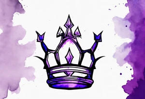A tattoo of a minimalistic black crown and some negative space on a water color background of purple and blue. tattoo idea