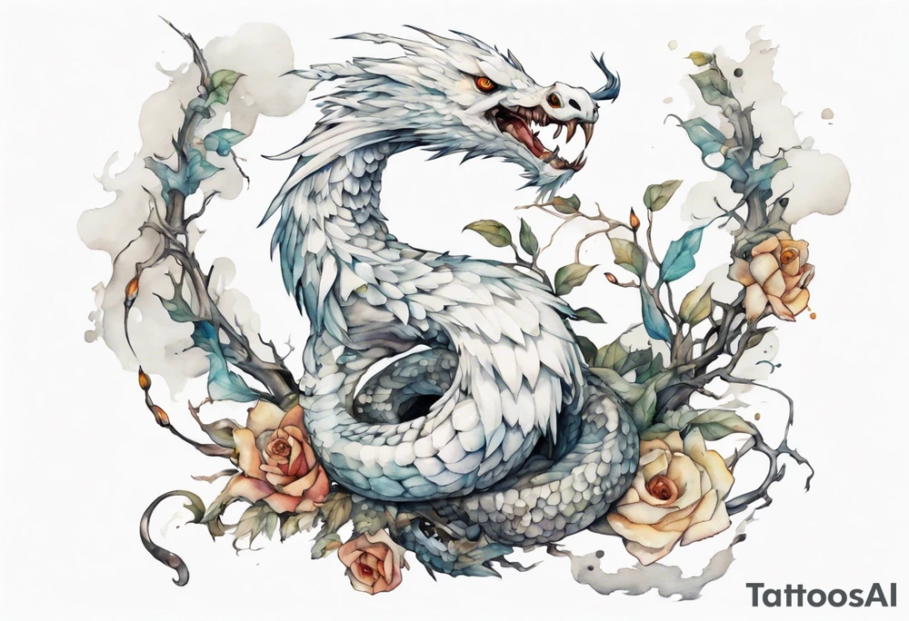 a white bird-serpent hybrid, holding an iron crown tattoo idea