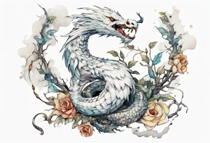 a white bird-serpent hybrid, holding an iron crown tattoo idea