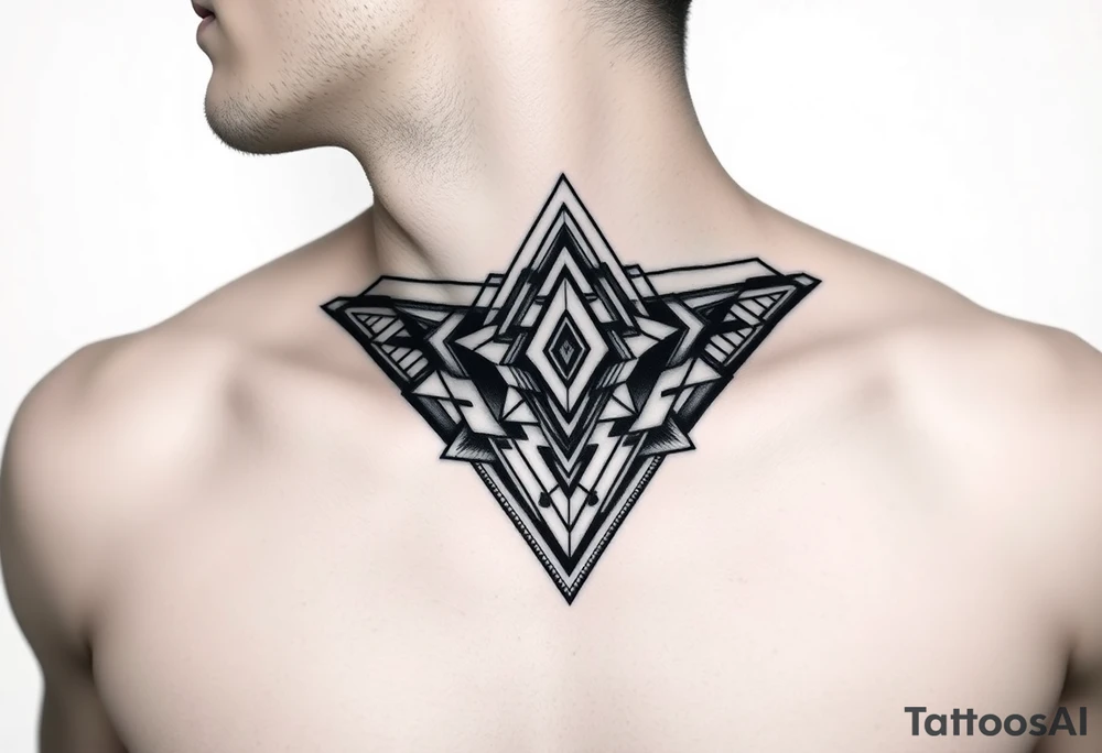 wide geometric throat tattoo with multiple layers tattoo idea