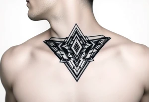 wide geometric throat tattoo with multiple layers tattoo idea