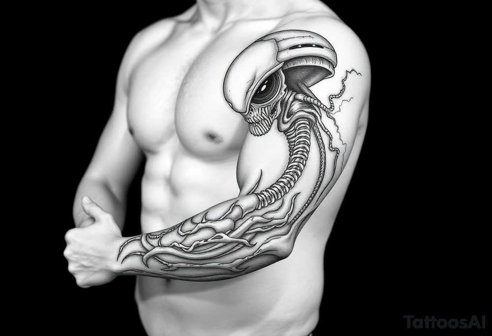 Creepy Alien UFO sleeve tattoo idea