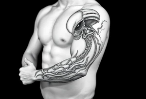 Creepy Alien UFO sleeve tattoo idea
