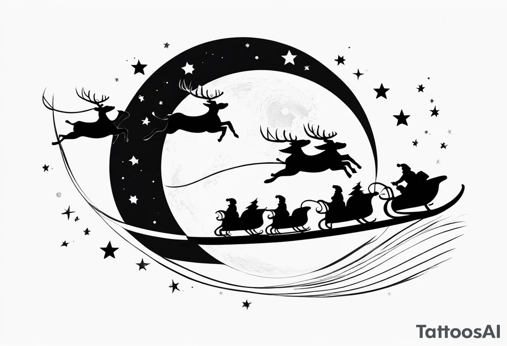 Santa flying across the moon with his sleigh tattoo idea