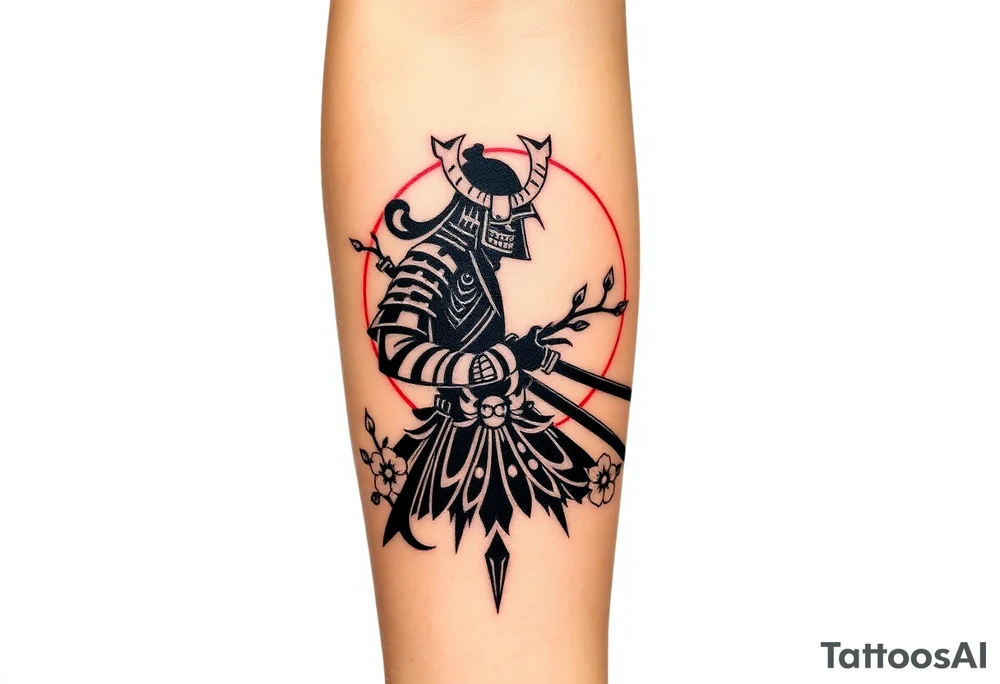noble samurai warrior silhouette at sunset with cherry blossoms tattoo idea