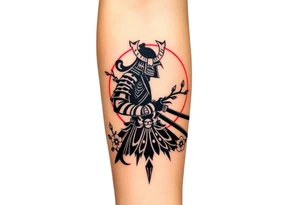 noble samurai warrior silhouette at sunset with cherry blossoms tattoo idea
