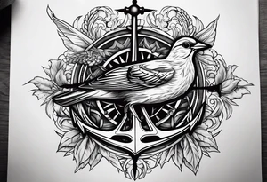 Anchor sparrow cross eye tattoo idea