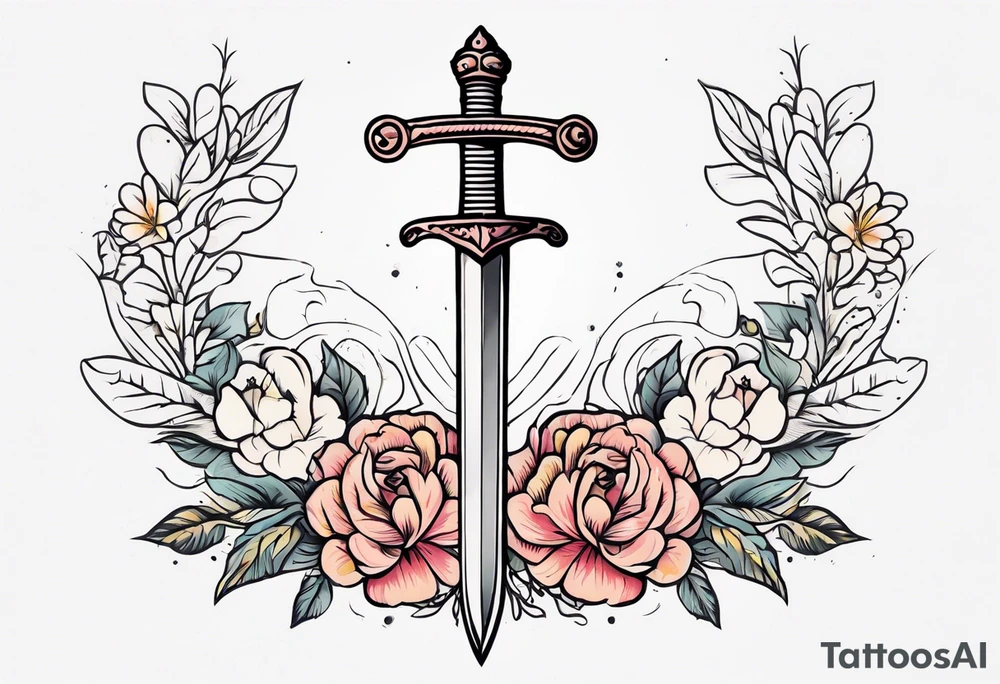 sword

old school vintage simple traditional design with vintage flowers surrounding
bold color simple tattoo idea