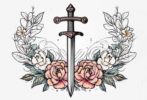 sword

old school vintage simple traditional design with vintage flowers surrounding
bold color simple tattoo idea