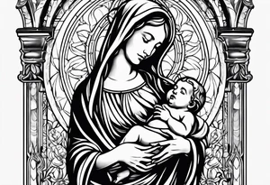 Mary holding baby Jesus in her arms crying tattoo idea