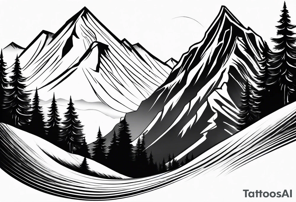 Snowboard mountain view tattoo idea