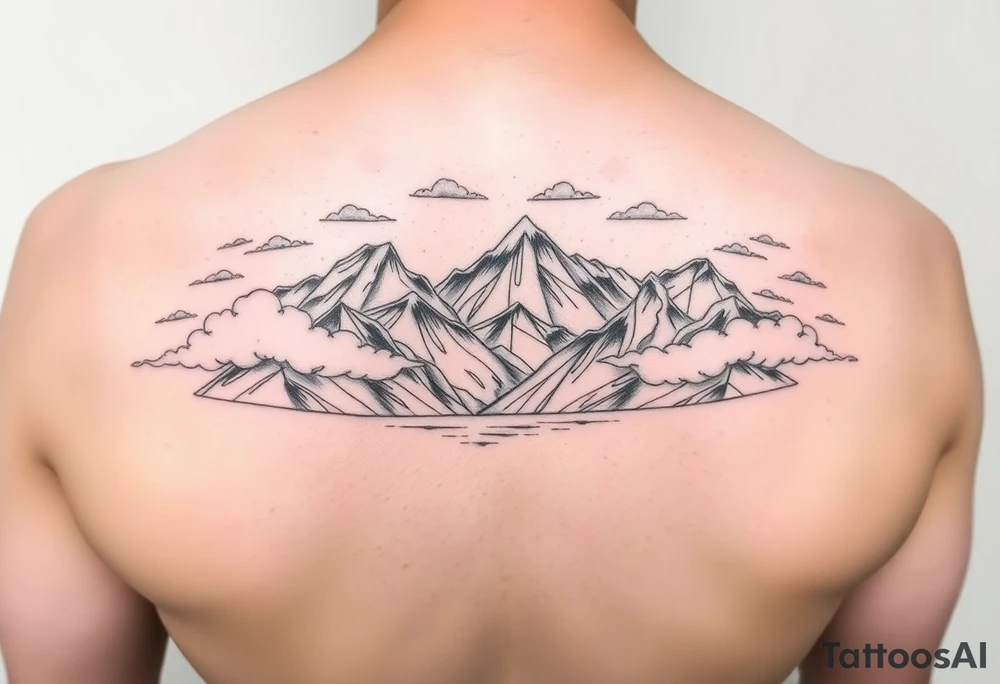 Clouds with mountains and water in Colorado majestic tattoo idea