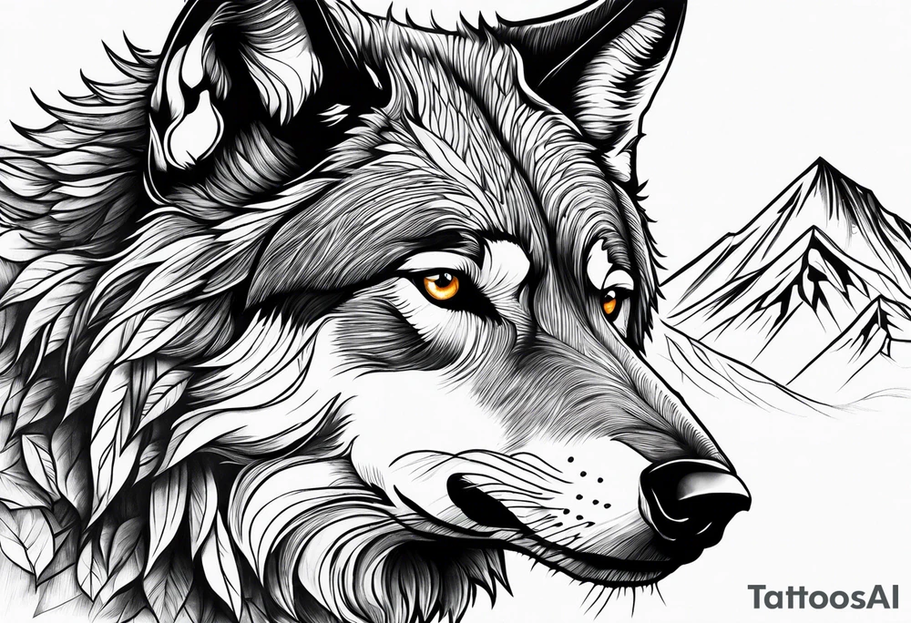 Mountains, wolf eyes underneath tattoo idea