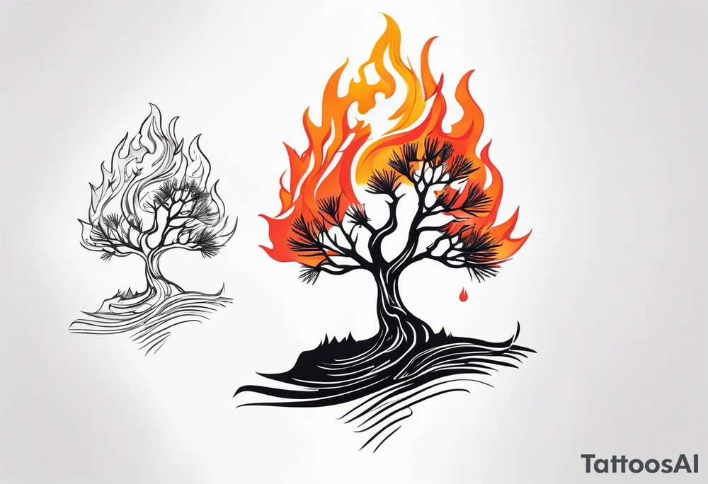 Pine tree turning into flame tattoo idea