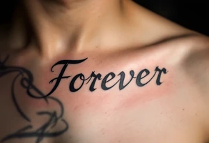 "Forever" in handwritten script on parchment-style beige skin, like an old love letter. tattoo idea