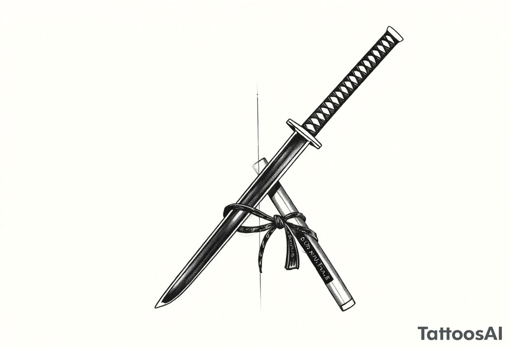 Katana with a black belt and fabled written in korean on the inside of the forearm tattoo idea