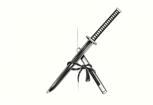 Katana with a black belt and fabled written in korean on the inside of the forearm tattoo idea