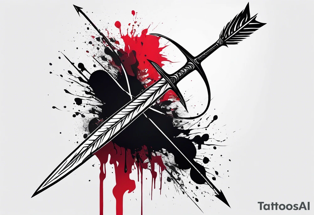 an arrow with only one drip of blood on the tip of it simple line art tattoo idea
