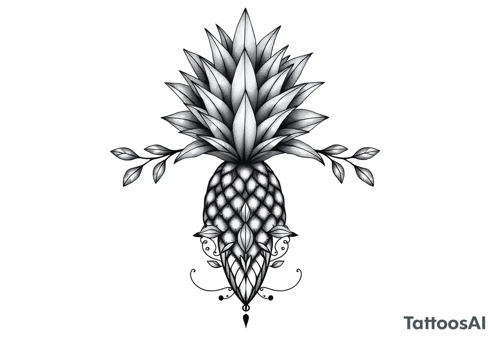 Bushy crown pineapple vagina, design to go over vagina , erotic vagina area design, anus to be at the bottom tattoo idea
