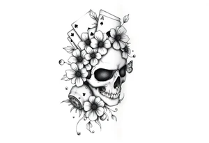 Casino only theme , poker chips deck of cards dice a skull with flowers with raindrop swirls and butterfly’s tattoo idea