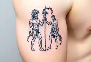 dionysos and apollo standing opposed to each other tattoo idea