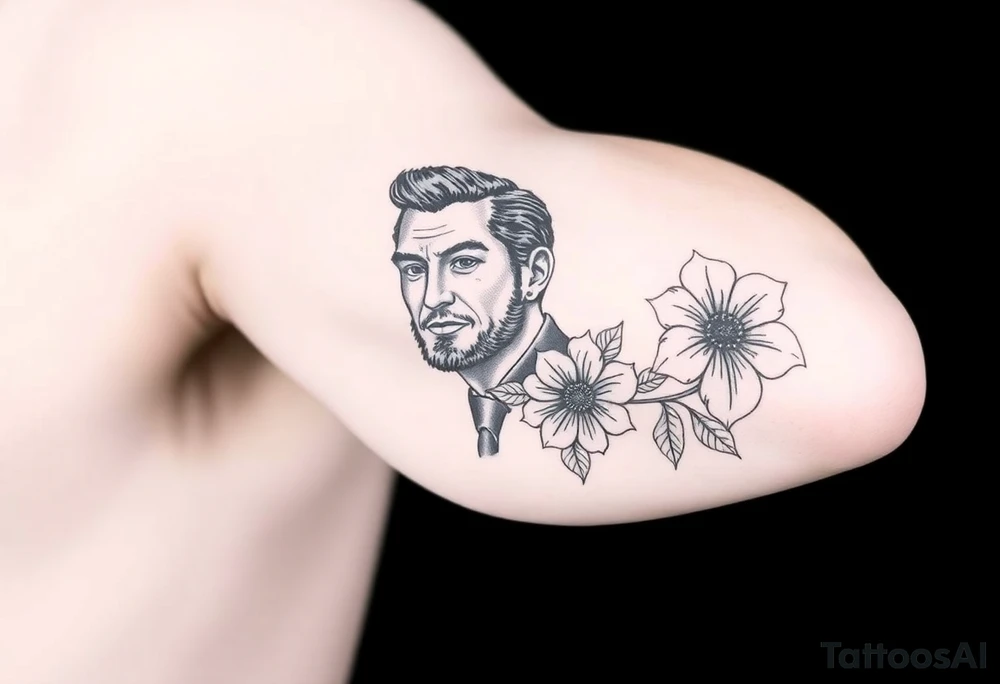 Floral Elements: Incorporate state flowers—bluebonnet (Texas), mountain laurel (Connecticut), and coast rhododendron (Washington)—around the portrait.
Arm sleeve shoulder to elbow tattoo idea