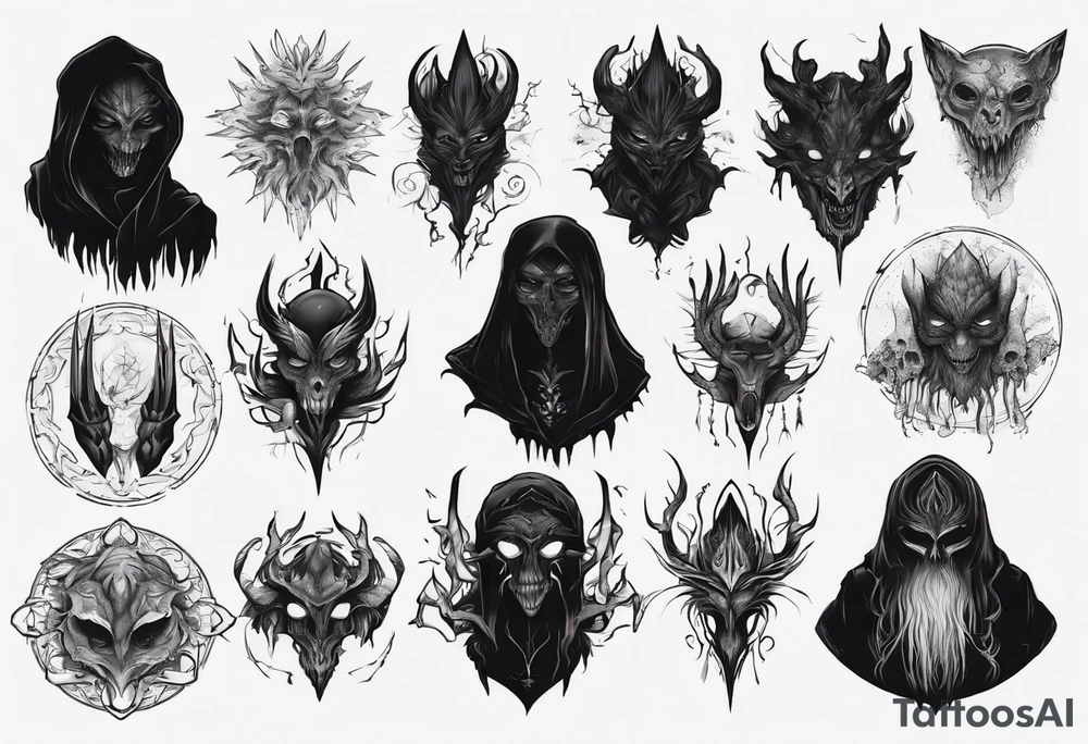 A black faceless shadow creature tattoo idea