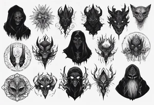 A black faceless shadow creature tattoo idea