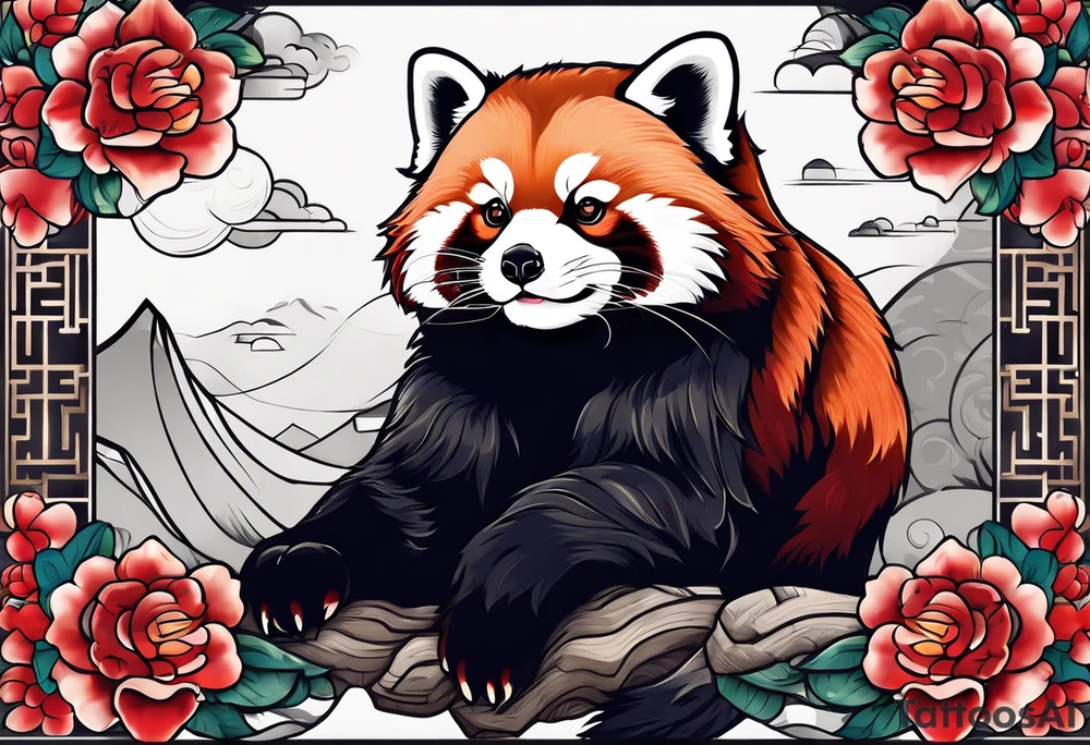 Red panda lucky cat tattoo idea