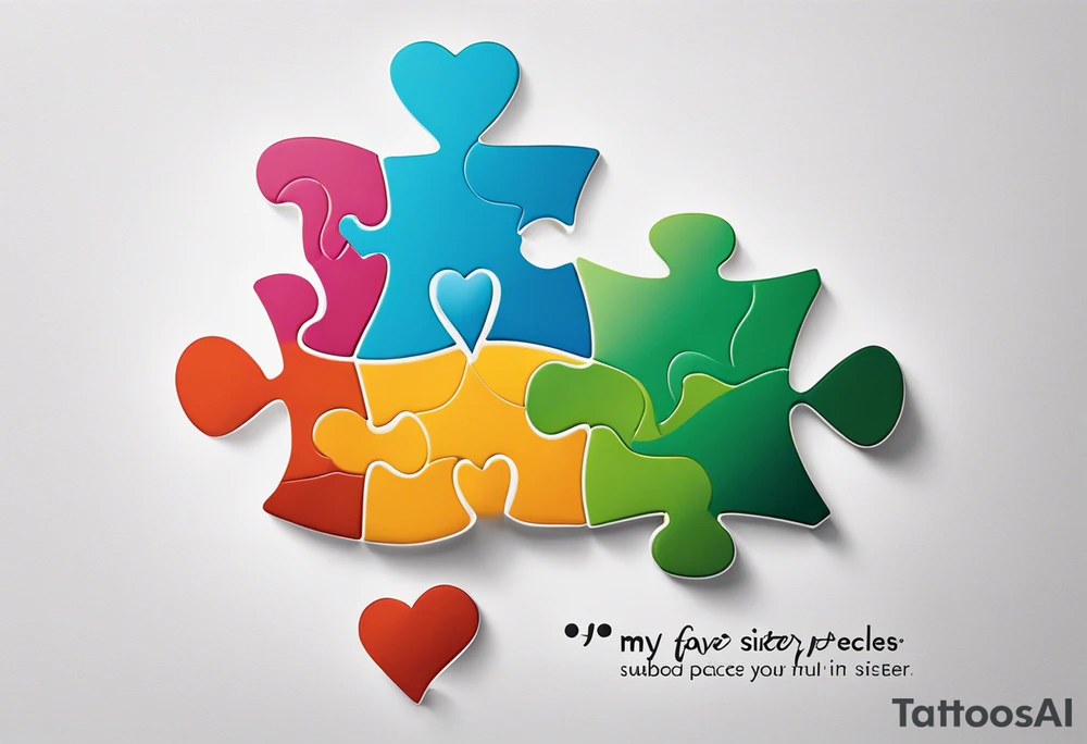 Interlocking Puzzle Pieces
   Concept: Two outlined puzzle pieces that are interlocking or fit together perfectly, symbolizing how you and your sister were connected. One of the puzzle pieces could have the small, filled-in heart inside it.
   Text: “To my favorite sister” could be placed underneath or along the curve of your ankle, maintaining your sister’s handwriting. You could position the text so it wraps slightly around the interlocking pieces. tattoo idea