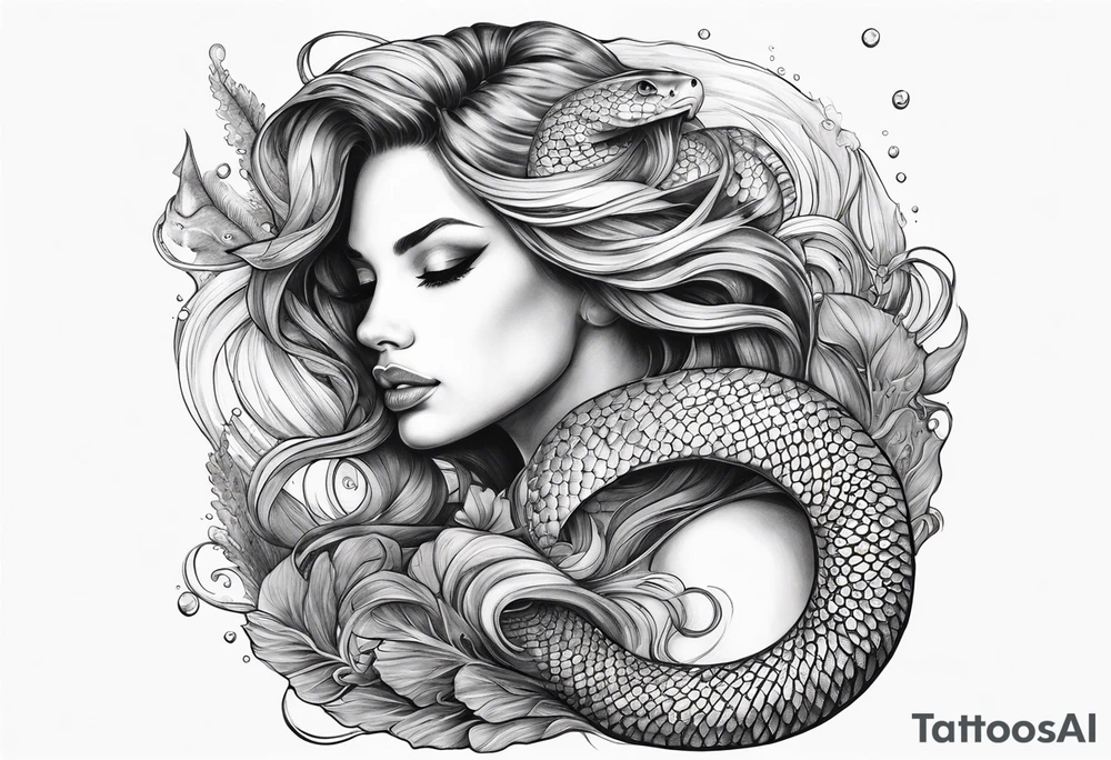 underwater, flowing serpent tail mermaid tattoo idea