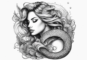 underwater, flowing serpent tail mermaid tattoo idea