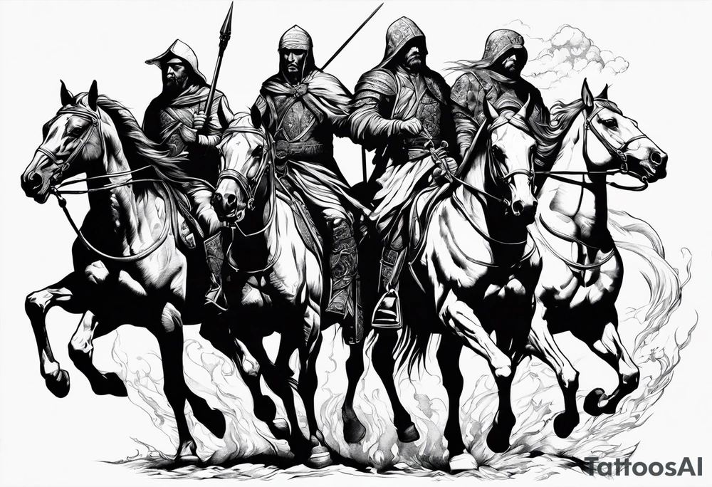 4 horseman of the apocalypse - Death, Famine, War, and Conquest tattoo idea