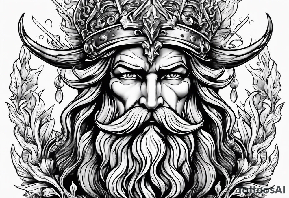 Poseidon head and trident tattoo idea