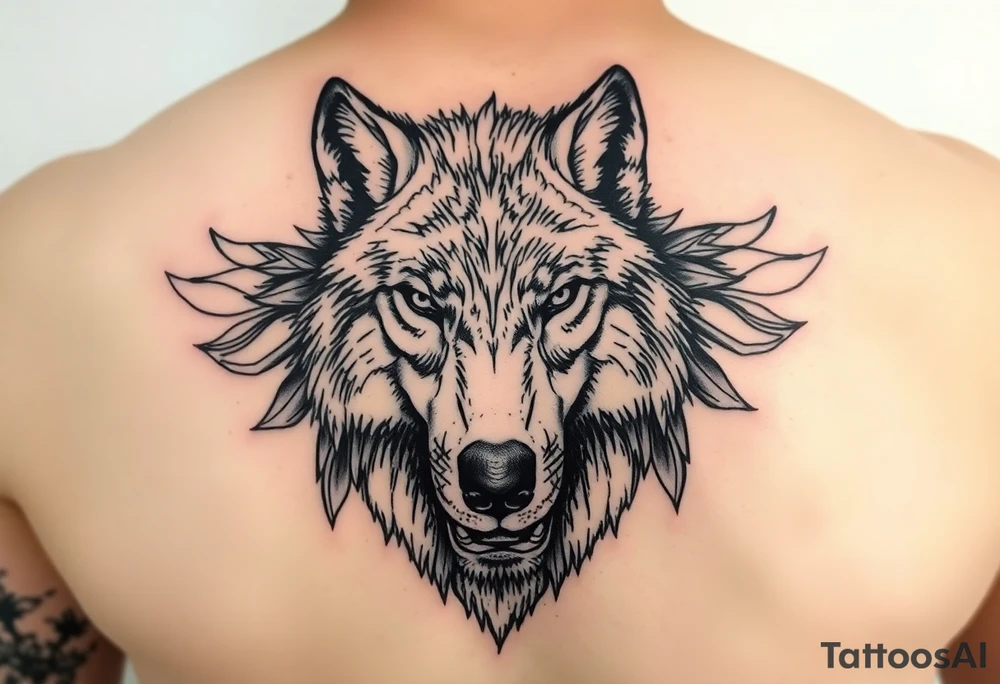 A solitary yet sublime and noble wolf and its progeny. the face tattoo idea