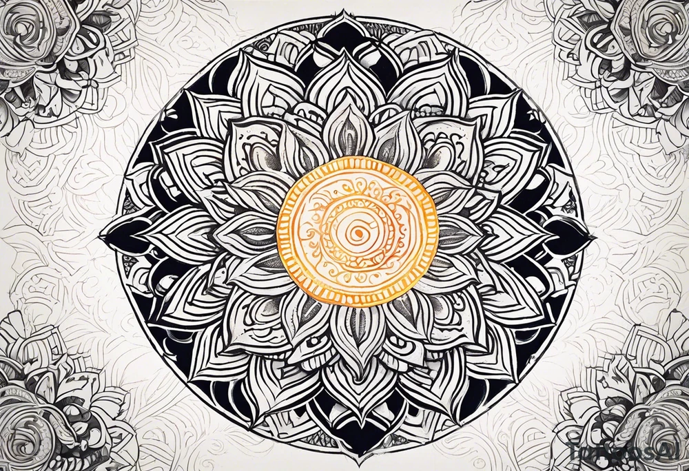 A round Mandala with a sun background tattoo idea