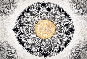 A round Mandala with a sun background tattoo idea