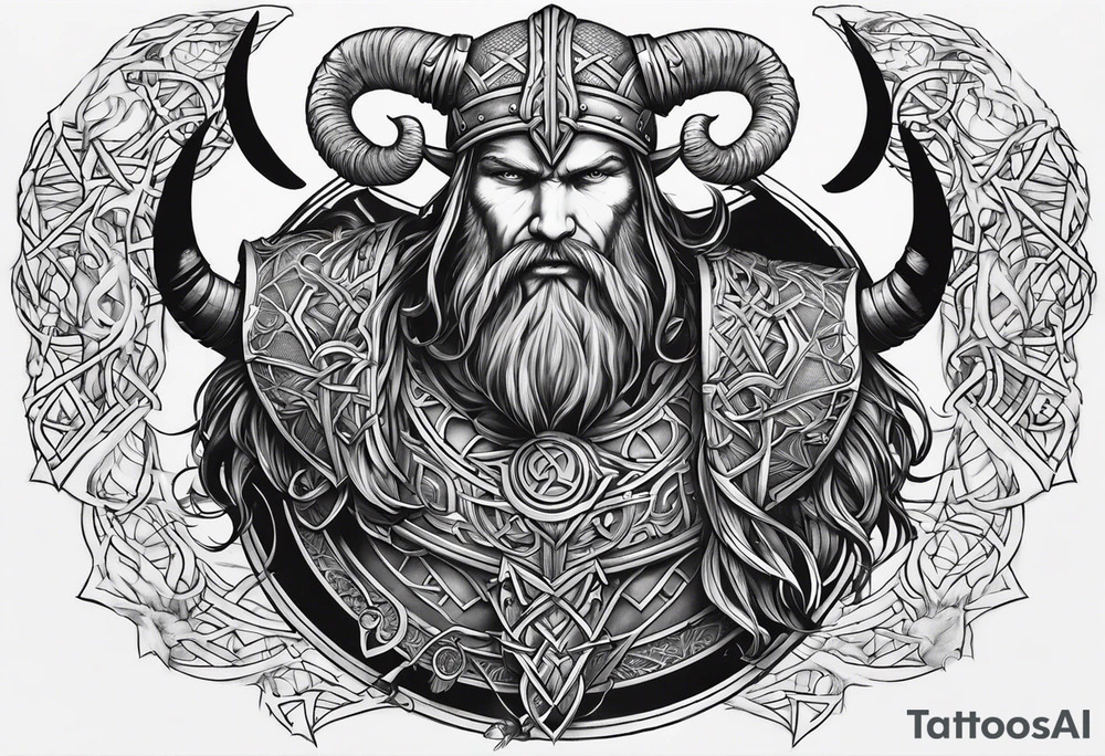Make a viking shest tattoo dat cover the howl chest use the triple horns and the web of wyrd tattoo idea