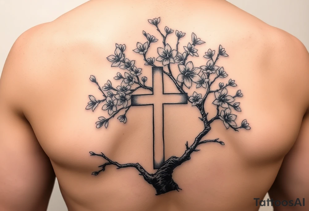 cherry blossom tree with the cross inside and some of the branches wrapping around it on my inner arm tattoo idea