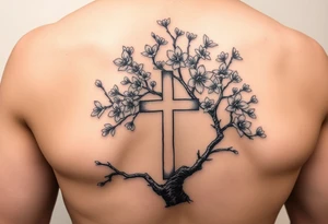 cherry blossom tree with the cross inside and some of the branches wrapping around it on my inner arm tattoo idea